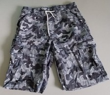 The Childrens Place Boys Size 16 Gray Camo Cargo Shorts Elastic Waist Drawstring