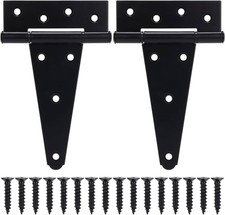 6 Inch T-Strap Gate Hinges, Shed Barn Door Hinges Heavy Duty, Black Tee Hinges f