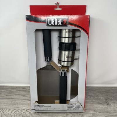 Weber Smashed Burger Set Burger Press Wide Spatula  2 Seasoning Shakers NIB