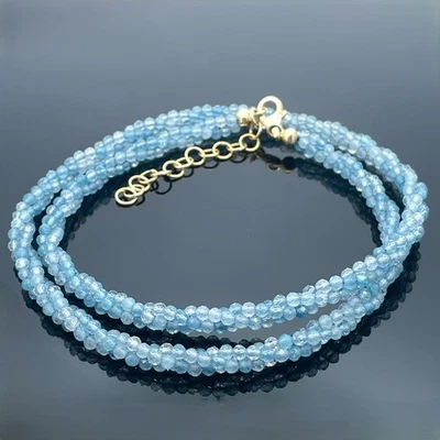 COLLIER 3-REIHIG, GEDREHT 925/- SILBER VERGOLDET MIT AQUAMARIN SCHMUCKJAGD - Bild 1 von 4