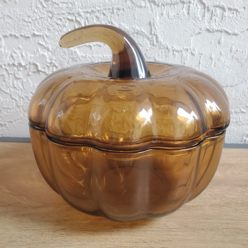 IKEA HÖSTAGILLE Pumpkin Bowl & Lid Brown 7 ½" Glass Thanksgiving Fall Halloween - Image 3 of 4