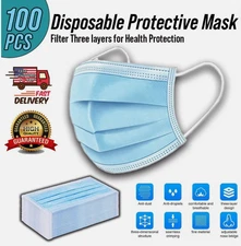 100 PCS Disposable Face Mask Non Medical Surgical 3 Ply Ear loop Blue Masks