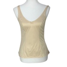 Vanity Fair Beige Nylon Camisole Tank Top With Lace Trim