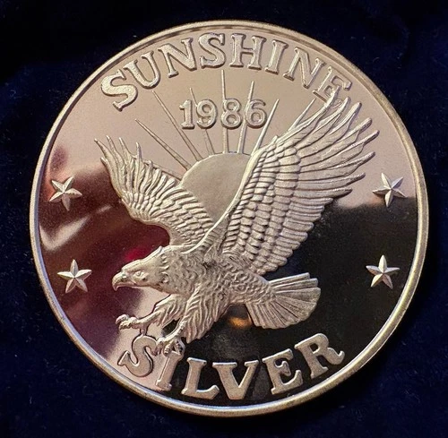 1986 Sunshine Mining Silver Proof Coin 5oz .999 Silver #102/950 with COA & Box