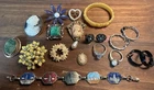Vintage Jewelry Lot 30s 40s 50s Bakelite Avon Celluloid Brooches Cameos Rings ++