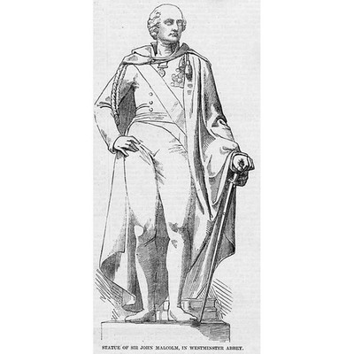 Statue von Sir John Malcolm in Westminster Abbey - antiker Druck 1857