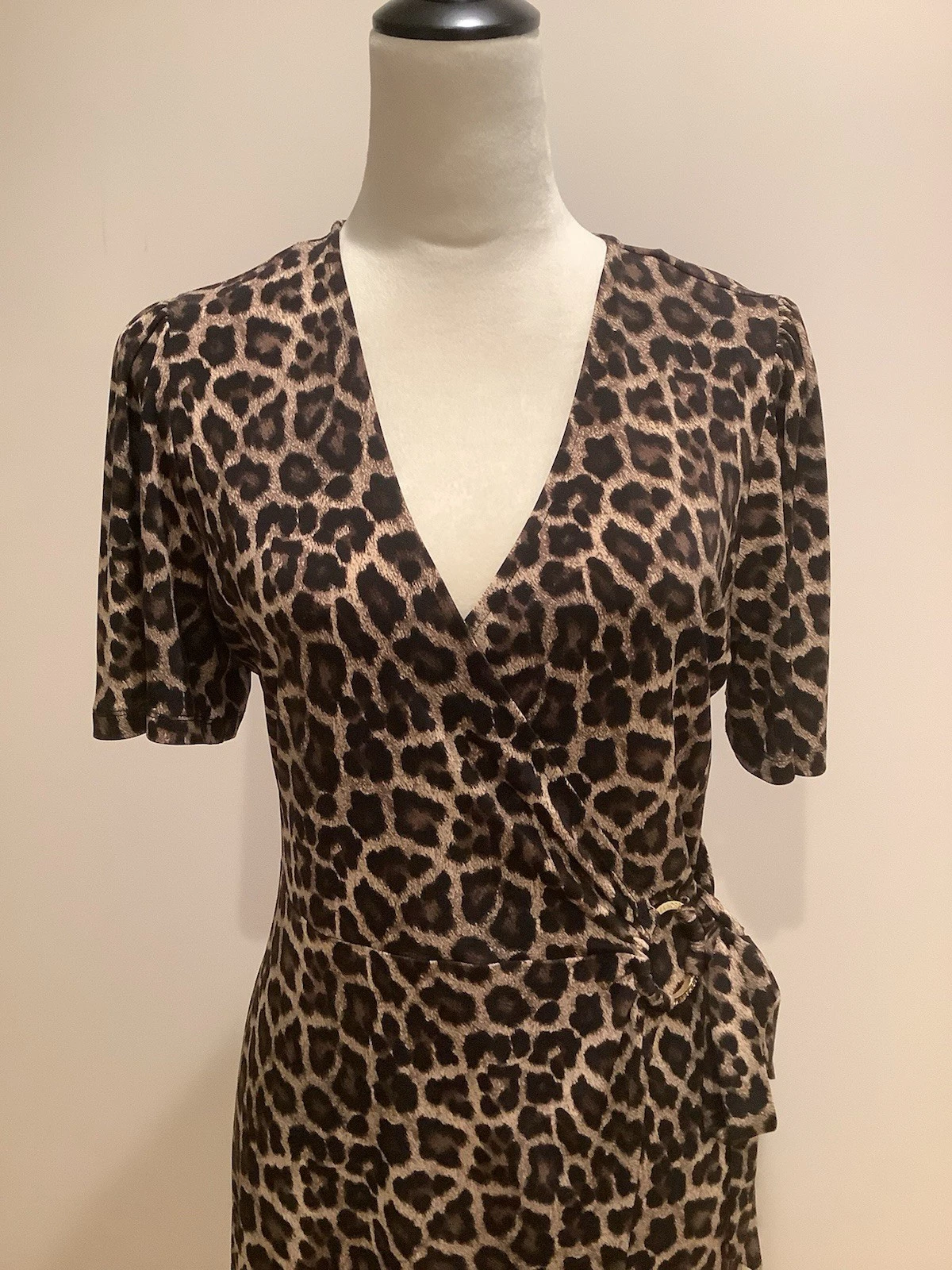 Abito Michael Kors stampa leopardata avvolgente davanti taglia M 