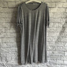 PREOWNED GAP GREY WHITE STRIPE SWING DRESS WITH TIE SLEEVE ACCENT WOMENS XL 