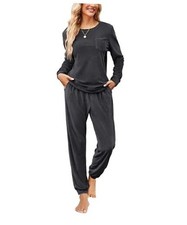 Womens Pajamas Sets Long Sleeve Soft Sleepwear 2 Piece Velvet Pjs Small Grey