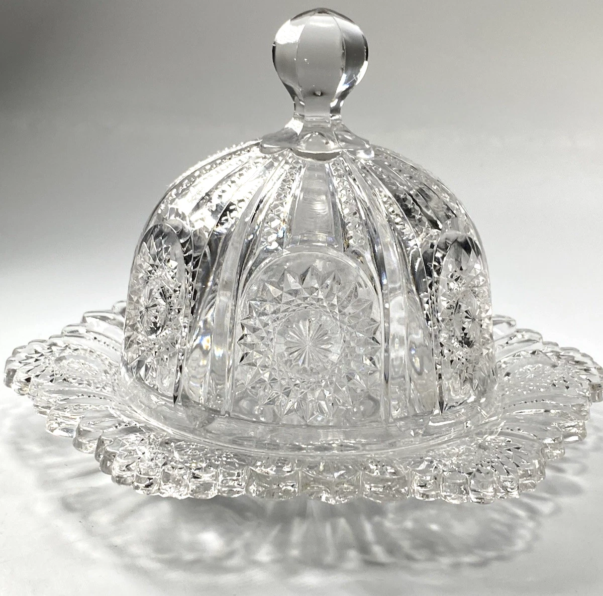 Antique 1896-1913 Beaded Panel Starburst by Heisey Domed Butter/Cheese Dish-Read