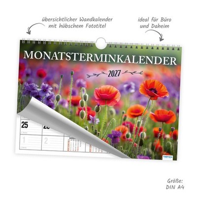 Trötsch Monatskalender 2027 Monatsterminplaner Wandkalender A4 Spiralbindung