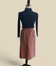 VTG JH 70s Union Red Plaid Midi Skirt Zip Up 24in Waist