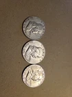 90% Silver. 3 Franklin Half Dollars. 2-1952, 1-1961.