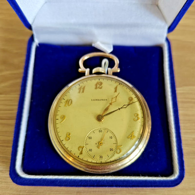 Vintage 1949 Longines 17L 10K Gold Filled Pocket Watch 43.6mm - Runs Well