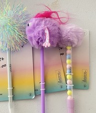 Set Of 3 Cute Pom Pom Pen Kawaii Fluffy Novelty Pen School Office Gift Black Ink