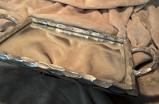 Glam Silver Textured Framed Handled Sorting Tray Mirror Drink Tray Boudoir Decor