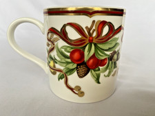 Tiffany  Co Holiday Porcelain Mug Japan Christmas Ribbon Berries - Excellent