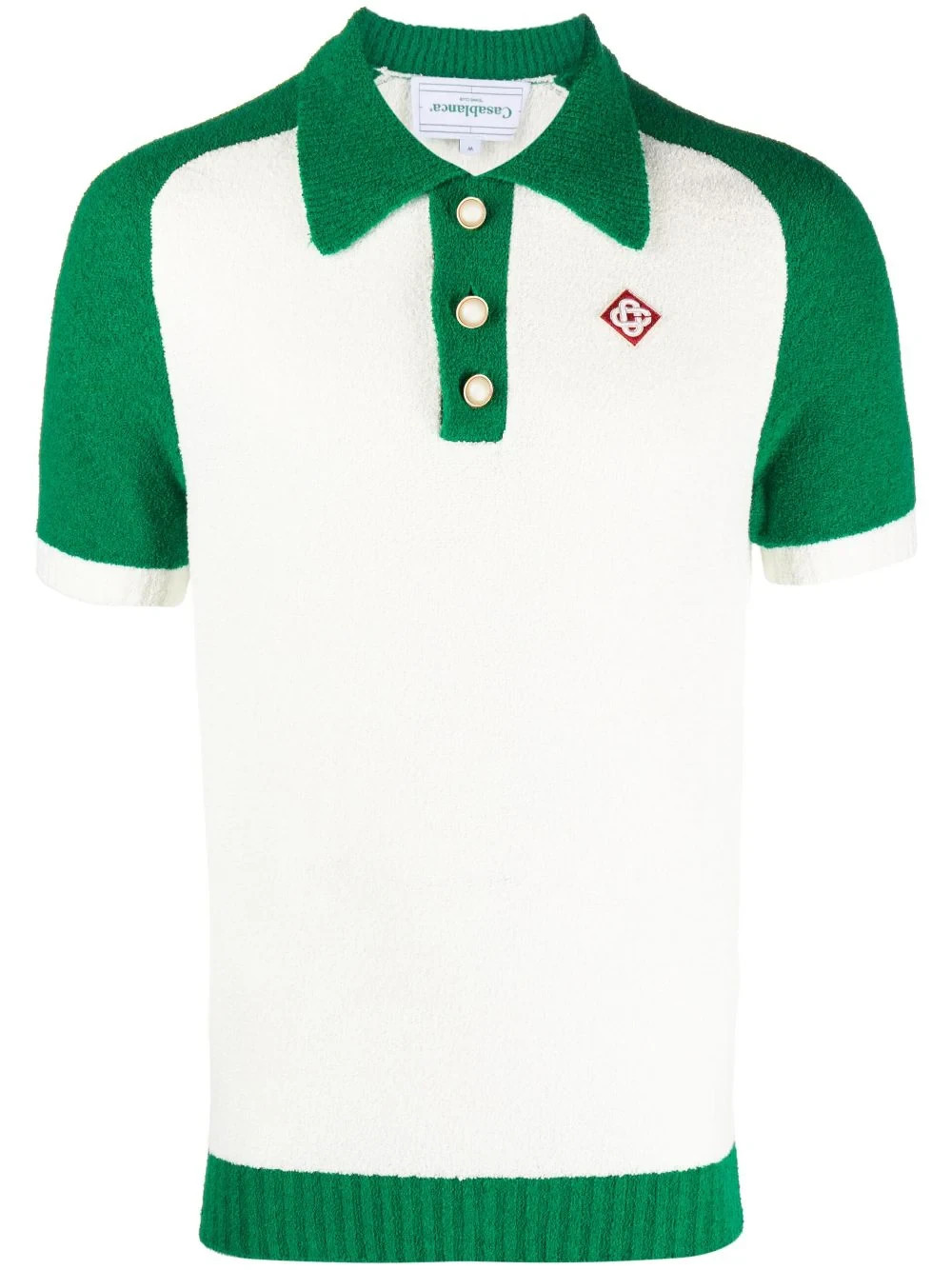 CASABLANCA Colour Blocking Boucle Polo White/Green Size Medium