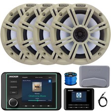 Kicker Marine USB/AUX WB Receiver, 4x 6.5" 195W Speakers, White Grilles, Wire