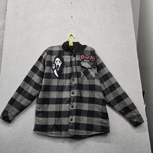 Ghost Face Men Jacket M Black Embroidered Plaid Flannel Ghostface Slasher Shirt - product listing photo