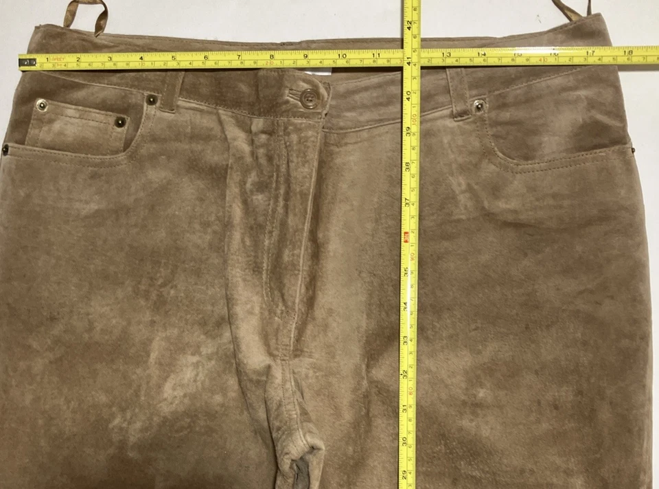 Isaac Mizrahi Mujer 16 (35x32) Marrón Cuero Genuino Pierna Recta Gamuza De Colección Y2K Foto 3 de 4