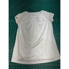 White Lace Raglan Sleeve Keyhole Neck Blouse Top Womens Small Pleated Front