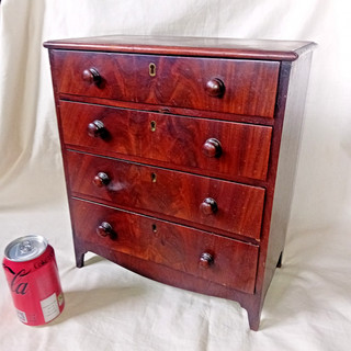 GREAT ANTIQUE 1800s APPRENTICE PIECE CHEST OF 4 GRADUATED DRAWERS TURNED HANDLES