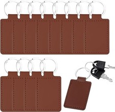 12 Pcs Leather Keychain Blanks, PU Laser Engraving Key Chain with Ring, Key Fob