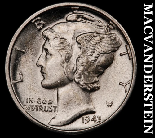 1943-D Silver Mercury Dime-Super Choice Gem Brilliant Unc No Reserve #G7536