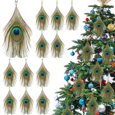 Syhood 12 Pcs Summer Christmas Peacock Feather Ornaments Wedding Natural Peac...