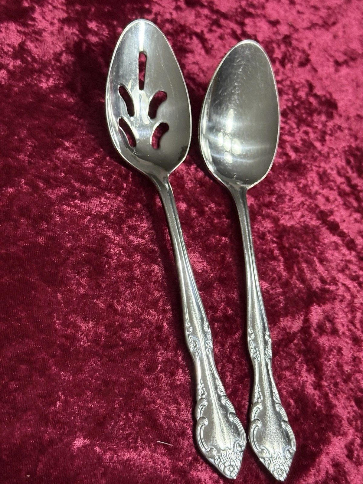 Set Of 2, Estia Stainless Indonesia 8” Solid & Pierced Tablespoons.