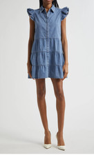 ALICE + OLIVIA Jem Denim Tiered Mini Shirt Dress Large