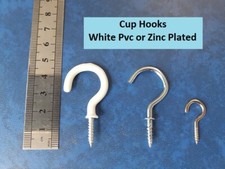 CUP HOOKS Screw In Zinc Plated or White Pvc 45mm or 14mm For Kitchen Mug Hanger