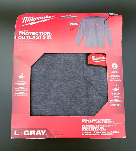 Milwaukee 602g-l Heavy Duty Long Sleeve Pocket Tee Shirt - Gray L ...