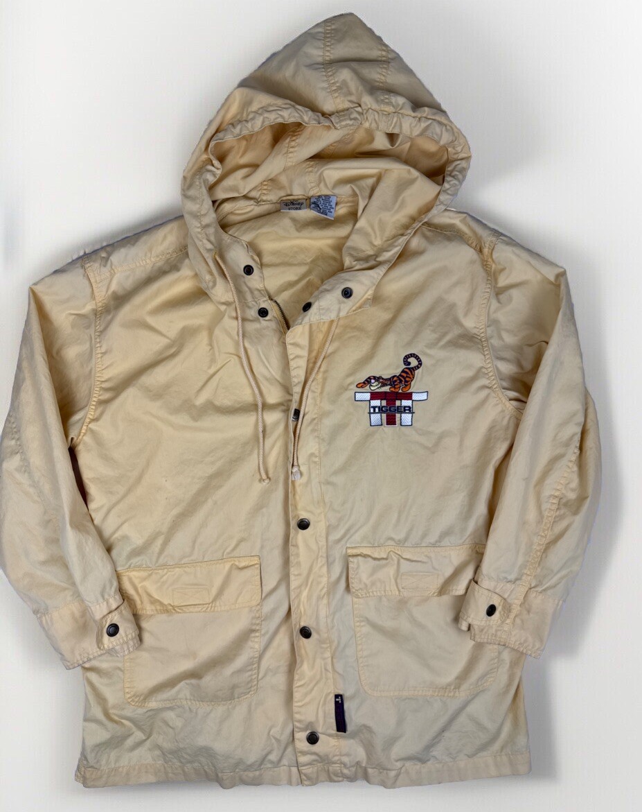 Vintage Disney Store Tigger Jacket Men's Large Yellow Rain Full Zip Button 90s