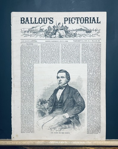 PAUL MORPHY COVER PORTRAIT BY WINSLOW HOMER IN JULY 9th 1859 BALLOU’S PICTORIAL