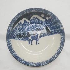 Each Folk Craft WOLF " Soup/Cereal Bowls by Tienshan Spongeware Wonderful 6.25