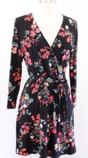 NWT Ann Taylor Loft Black Multi Color Floral Print Knit Wrap Dress Size Xs Read