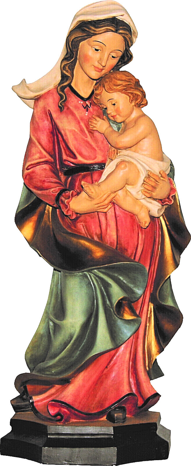 Mutter Gottes mit Jesukind handbemalt auf Sockel Marienfigur mit Kind Madonna