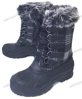 New Women's Winter Boots Flannel Plaid Insulated Fur Waterproof