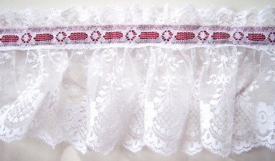 White Ruffle Ribbon Wide 3 5/8 Yds. Wine Satin Ribbon Top/White Ruffled 5