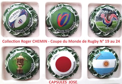 Serie von 6 Champagnerkapseln ROGER CHEMIN (Rugby-Weltmeisterschaft Nr. 19 bis 24