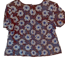 Papell Boutique Evening Vintage Black Purple Silk Beaded Top Blouse 1X. NWT