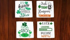 Set of 4 St Patricks Day Kitchen Dish Cloths Shamrocks  Shenanigans Dishcloths