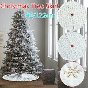 White Christmas Tree Skirt Base Faux Fur Xmas Floor Ornaments Decoration V5V6
