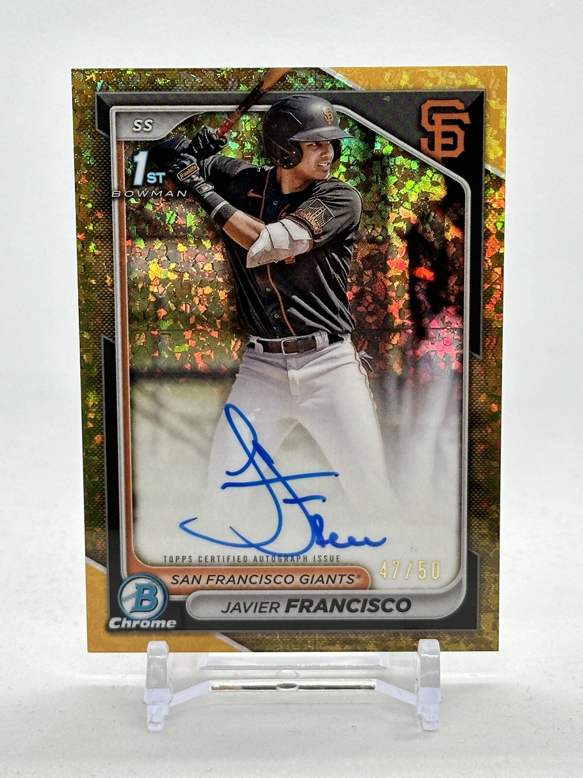2024 Bowman Chrome 1st Javier Francisco Gold Mini Diamond Refractor Auto /50