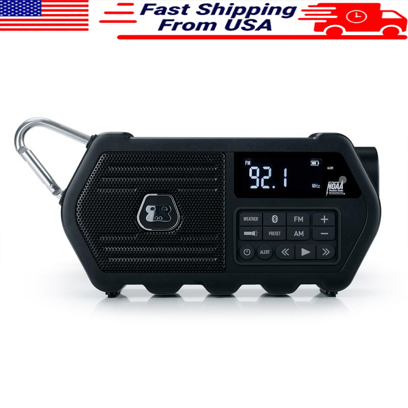 Portable Bluetooth Speaker with NOAA Weather Radio, USB Charging, Flashlight, IPX4 Waterproof for Outdoor Use-image