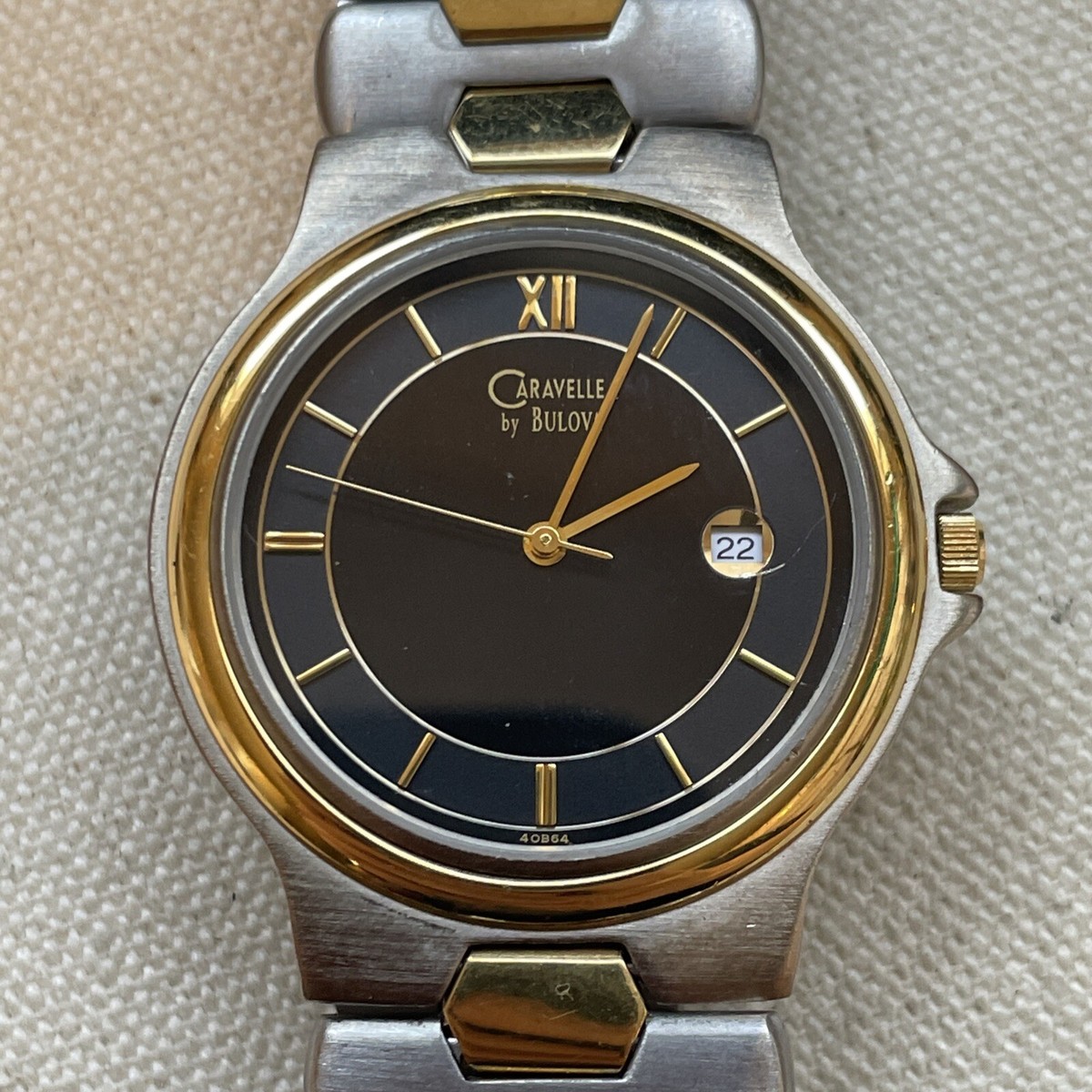 VTG Caravelle By Bulova Quartz Date Two-Tone Men display picture 2