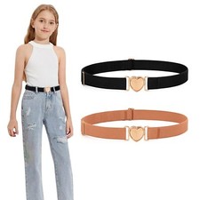 2 Pack Kids Elastic Stretch Belts Adjustable Heart Toddler Waist Belt for Gir...