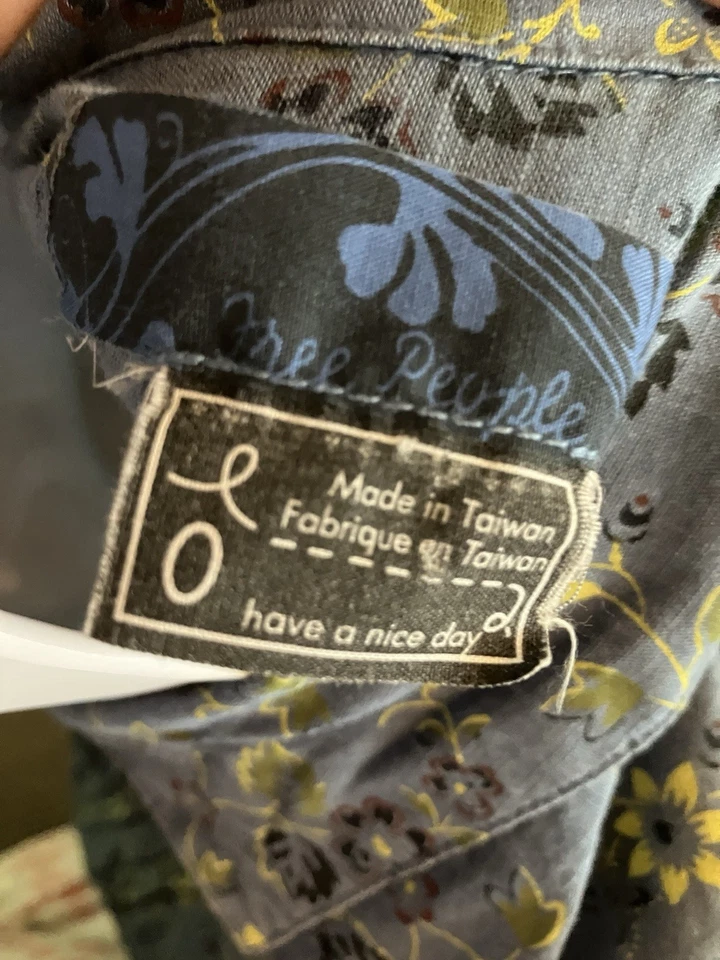 Vestido bohemio vintage Free People para mujer azul floral pintuck manga larga Foto 3 de 4